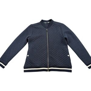 Barbour Newquay Overlayer Quilted Zip Jacket Navy Cotton Blend Size M